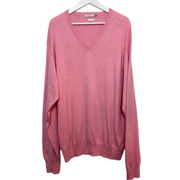 Peter Millar Sweater Pink Cotton Cashmere Mens Knit Pullover V Neck Pullover XXL - Picture 1 of 6